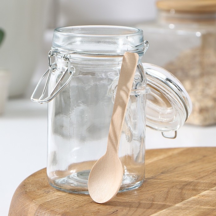 Банка стеклянная для сыпучих продуктов с бугельным замком и ложкой Доляна &laquo;Оптима&raquo;, 300 мл, 8,5&times;6,5&times;11 см