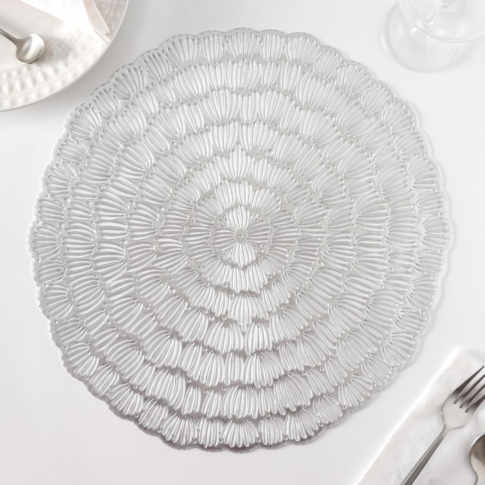 Салфетки сервировочные на стол Доляна «Бутоны», d=38 см, 4 шт, цвет серебро Салфетки сервировочные на стол Доляна «Бутоны», d=38 см, 4 шт, цвет серебро