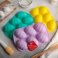 Форма для выпечки Доляна «Пасха. Пасхальные яйца», силикон, 32,5×19,5 см, 6 ячеек (9,7×6,8 см), цвет красный Форма для выпечки Доляна «Пасха. Пасхальные яйца», силикон, 32,5×19,5 см, 6 ячеек (9,7×6,8 см), цвет красный