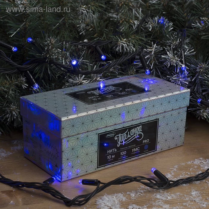 Гирлянда «Нить» 10 м, IP65, УМС, тёмная нить, 100 LED, свечение синее, 220 В Гирлянда «Нить» 10 м, IP65, УМС, тёмная нить, 100 LED, свечение синее, 220 В