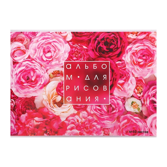 Альбом для рисования А4, 40 листов на скрепке "Розы", обложка мелованный картон, блок 100 г/м&sup2;
