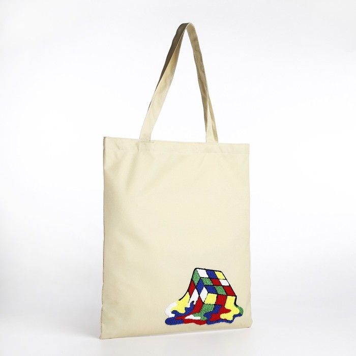 Шопер текстильный с вышивкой «Кубик» , 40х35 см, бежевый цвет Шопер текстильный с вышивкой «Кубик» , 40х35 см, бежевый цвет