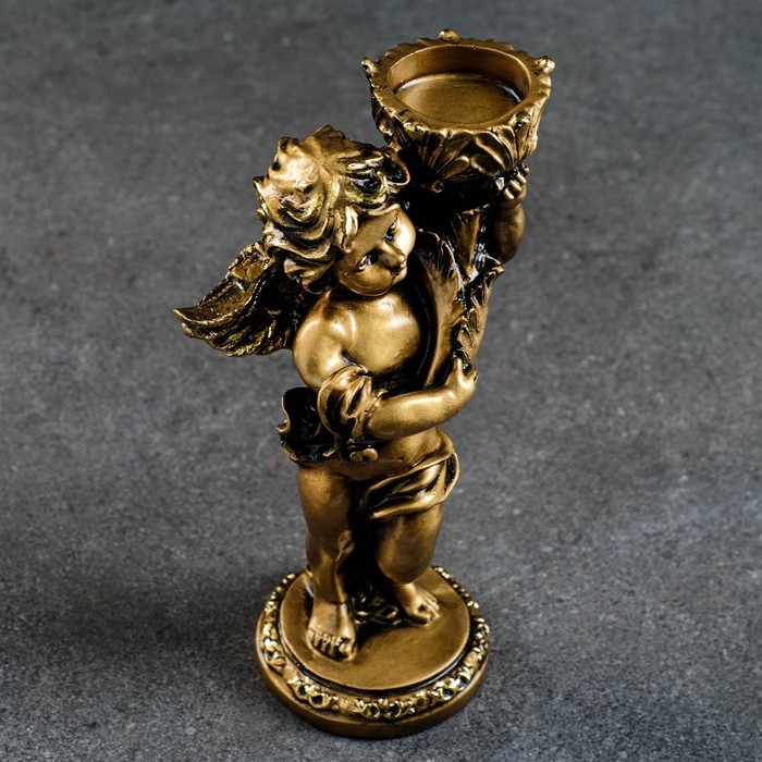 Подсвечник Подсвечник "Ангелочек" в левой руке, золото, 14х8х22 см, для свечи d=4 см
