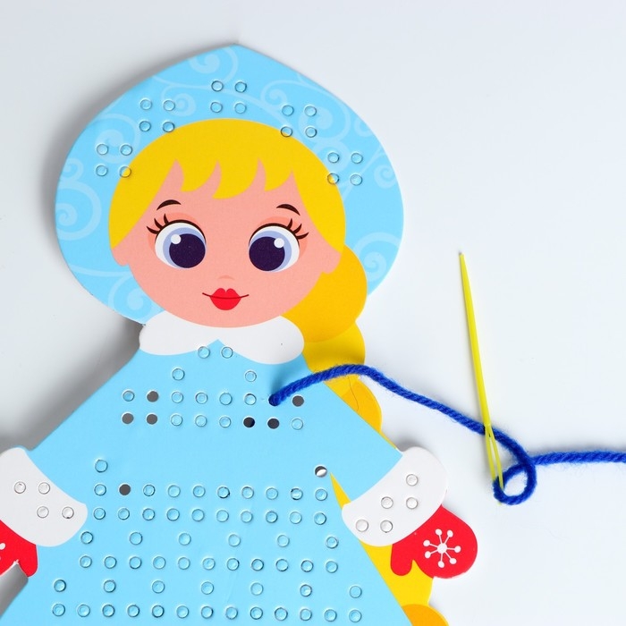 Вышивка пряжей на новый год &laquo;Снегурочка&raquo; на картоне с пластиковой иглой, новогодний набор для творчества
