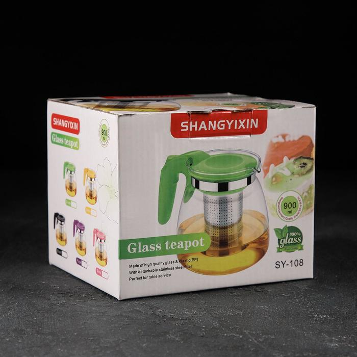 Чайник стеклянный заварочный «Джулиан», 900 мл, с металлическим ситом, цвет чёрный Чайник стеклянный заварочный «Джулиан», 900 мл, с металлическим ситом, цвет чёрный