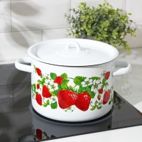 Кастрюля эмалированная цилиндрическая &laquo;Клубничная поляна&raquo;, 4,5 л