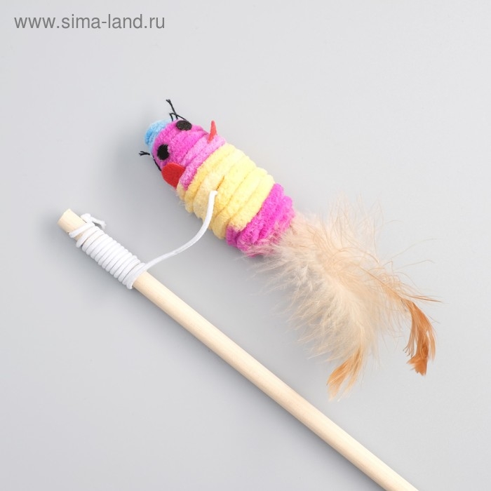 Дразнилка с махровой мышкой (7 см) на деревянной палочке, 40 см, микс цветов Дразнилка с махровой мышкой (7 см) на деревянной палочке, 40 см, микс цветов