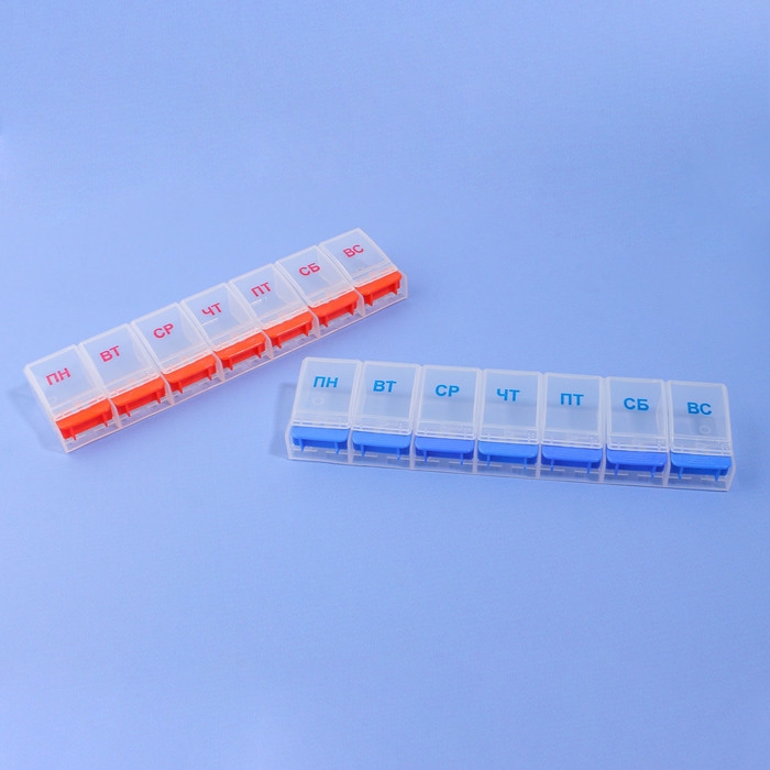 Таблетница &laquo;Неделька&raquo;, русские буквы, 21,5 &times; 5,5 &times; 2,5 см, 7 секций, цвет МИКС