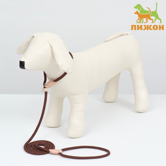 Поводок-удавка 150 см х 6 мм, полиэстер и натуральная кожа, коричневый Поводок-удавка 150 см х 6 мм, полиэстер и натуральная кожа, коричневый