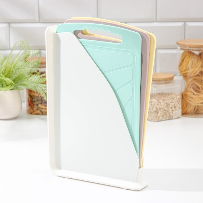 Набор досок разделочных на подставке, 3 шт, 32×20 см, цвет белый Набор досок разделочных на подставке, 3 шт, 32×20 см, цвет белый