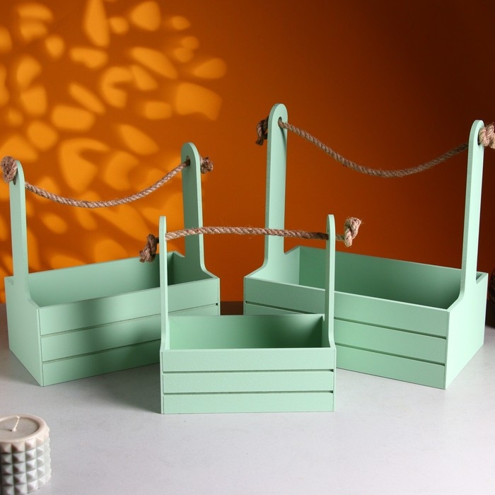 Набор кашпо деревянных 3 в 1 (29&times;18&times;33; 25&times;15&times;30; 21&times;12&times;23) "Аром", Оливковый