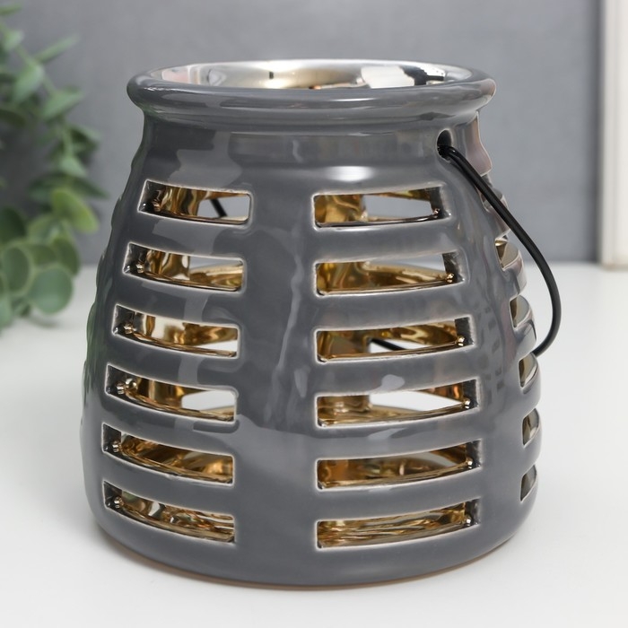 Подсвечник керамика на 1 свечу "Фонарь. Полосы" внутри золото МИКС 11,5х11,5х11 см