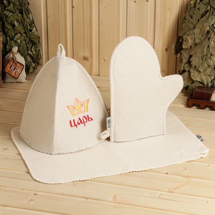 Набор для бани Набор для бани "Царь" шапка, коврик, рукавица