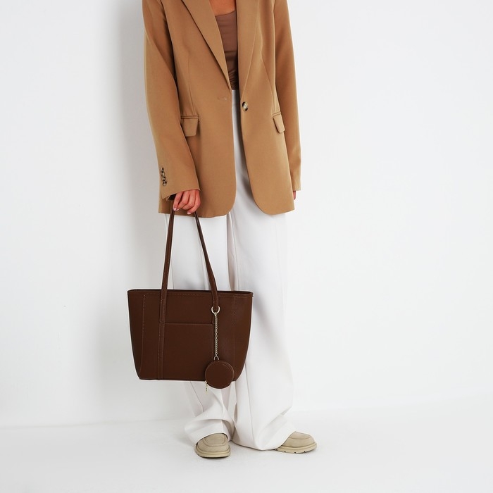 Сумка женская тоут на молнии, цвет коричневый