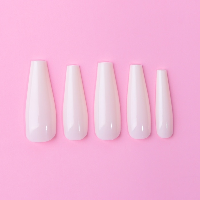 Накладные ногти, 100 шт, форма балерина, в контейнере, цвет молочный