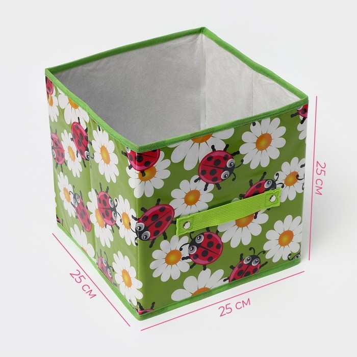 Короб стеллажный для хранения Доляна &laquo;Божьи коровки&raquo;, 25&times;25&times;25 см, цвет зелёный