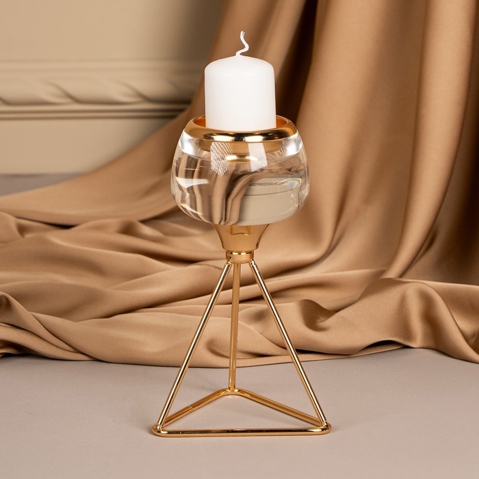 Подсвечник металл, стекло на 1 свечу &laquo;Изысканность&raquo; цвет золото 9.5 х 9.5 х 17 см