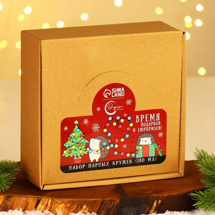 Новый год. Набор из керамики &laquo;Ёжик&raquo;, кружка 180 мл 2 шт, ложка 2 шт, цвет белый