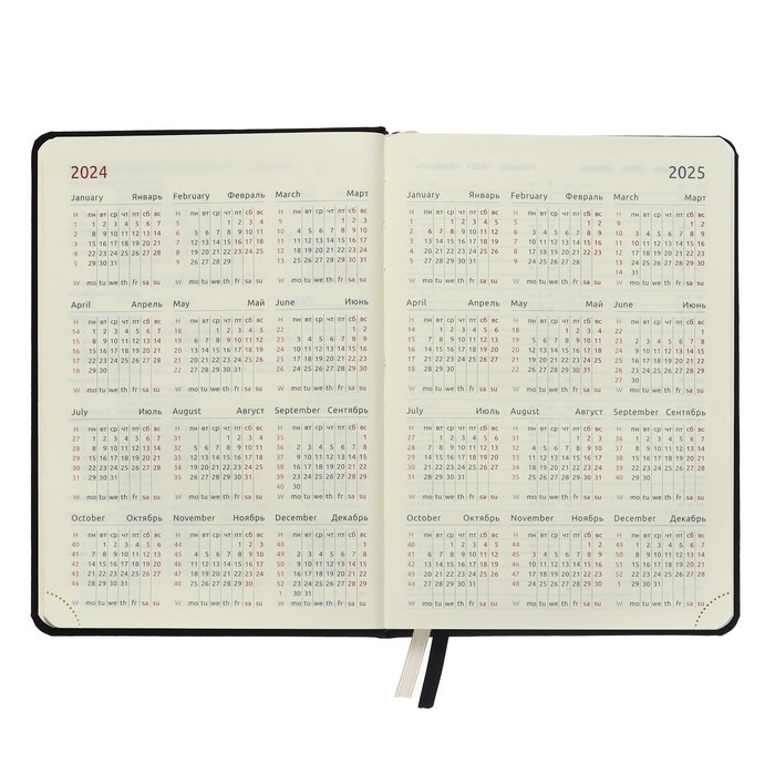Ежедневник датированный 2024 A5 176 листов, deVENTE.Emblem, твёрдая обложка из искусственной кожи, ляссе, кремовый блок 70 г/м2, чёрный