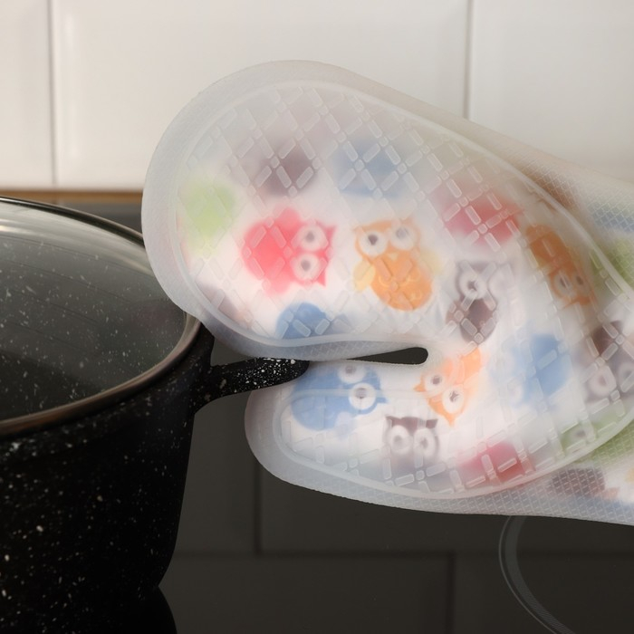 Рукавица для горячего Доляна &laquo;Совы&raquo;, силикон, 28&times;19 см