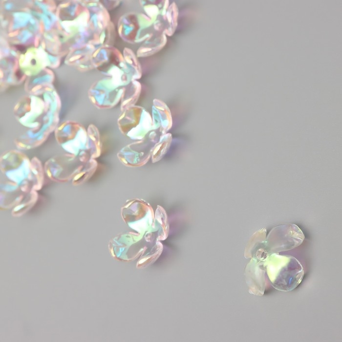 Бусины для творчества пластик "Четырёхлистный цветок" набор 20 шт прозрачный перл. 1,6х1,4 см   9104