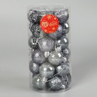 Набор шаров пластик d-4 см, 30 шт "Мелодия" орнамент, серый