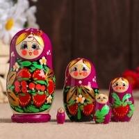 Матрёшка &laquo;Божья коровка&raquo;, фиолетовый платок, 5 кукольная, 9-11 см