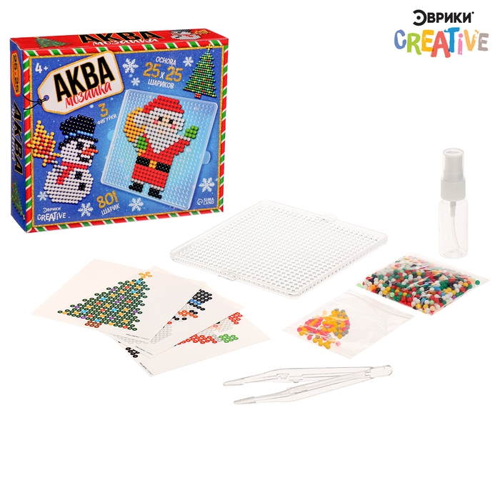 Аквамозаика &laquo;Дед Мороз: Снеговичок и ёлочка&raquo;, 3 фигурки, 801 шарик