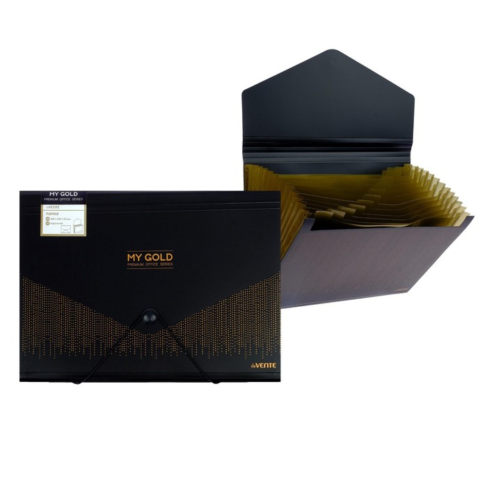 Папка-кратотека 12 отделений, А4, на резинке, deVENTE My gold, 700 мкм