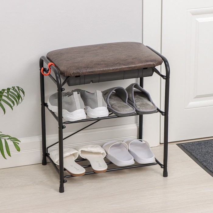 Подставка для обуви с сиденьем и ящиком ЗМИ, 3 яруса, 45&times;30&times;48 см, цвет чёрный