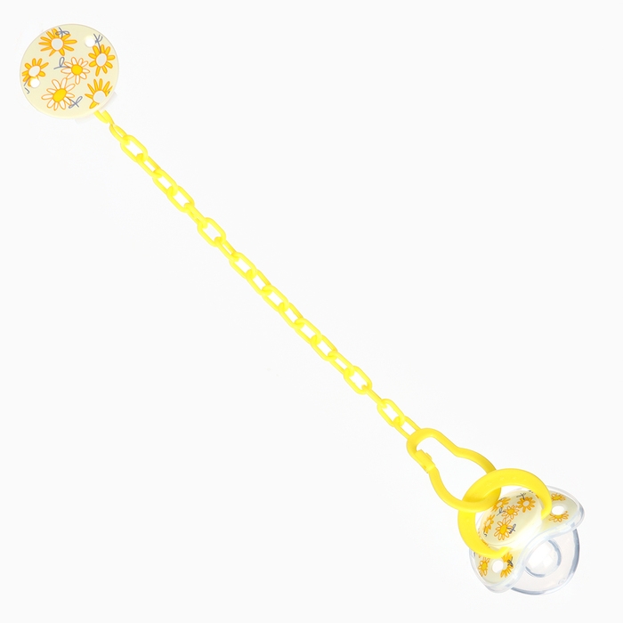 Набор: Соска - пустышка с держателем &laquo;Цветы&raquo;, ортодонтическая, +6 мес, цвет желтый