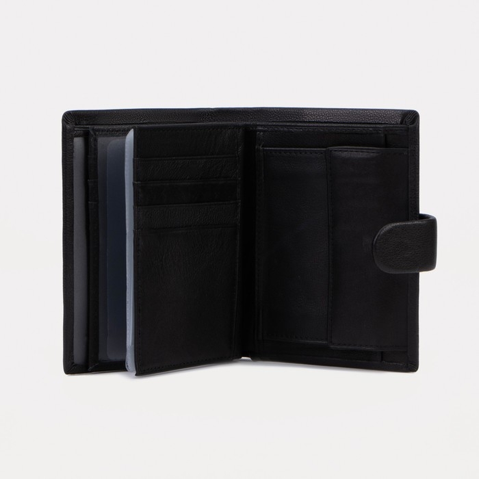 Портмоне мужское на кнопке для автодокументов и паспорта, цвет чёрный