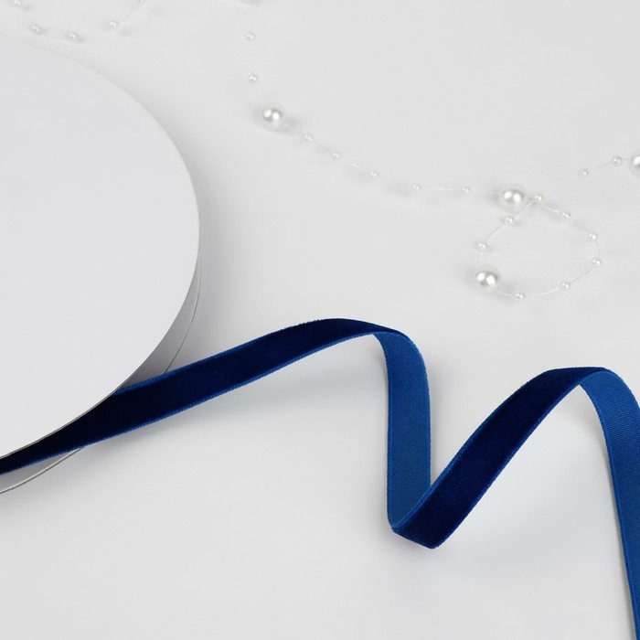 Лента бархатная, 10 мм, 18 ± 1 м, цвет синий №47 Лента бархатная, 10 мм, 18 ± 1 м, цвет синий №47