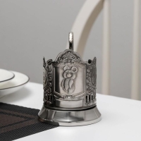 Подстаканник &laquo;Олимпийский мишка&raquo;, 2 герба, d=72 мм, никелированный, с чернением