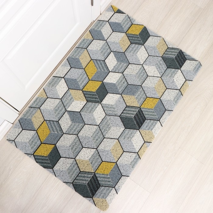 Коврик придверный грязезащитный Доляна &laquo;Мозаика&raquo;, вырезной, 78&times;118 см, цвет серый, жёлтый