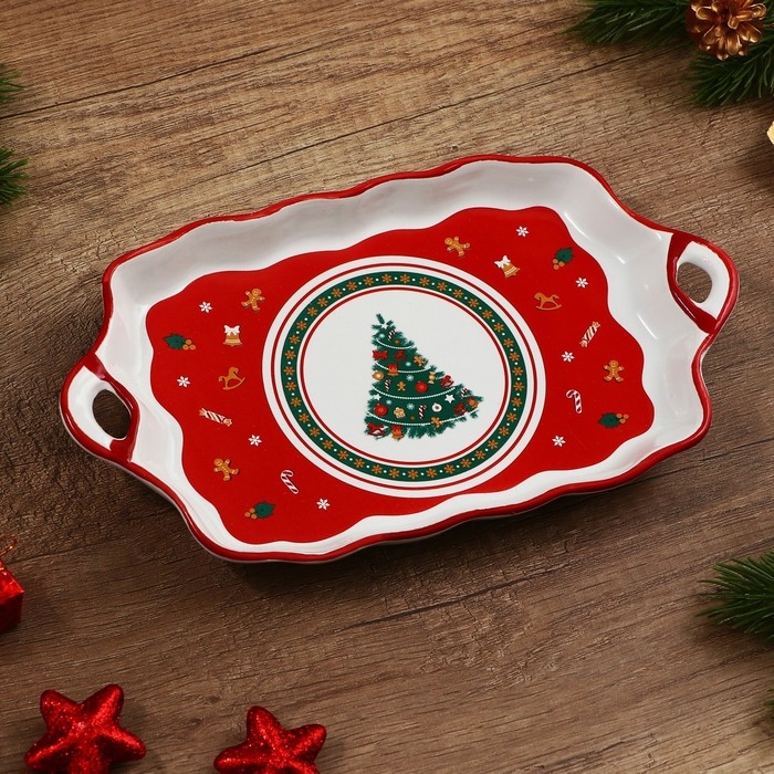 Новый год! Блюдо новогоднее керамическое &laquo;Пряничные человечки&raquo;, 23х13х2.5 см, цвет белый