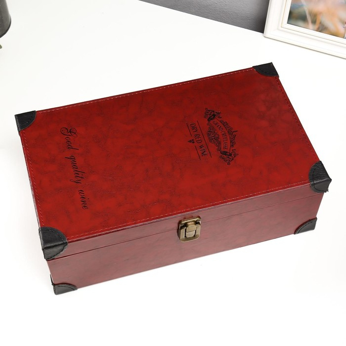 Шкатулка дерево, кожзам под бутылку Шкатулка дерево, кожзам под бутылку "Бордо" 4 предмета 35,5х20х12 см