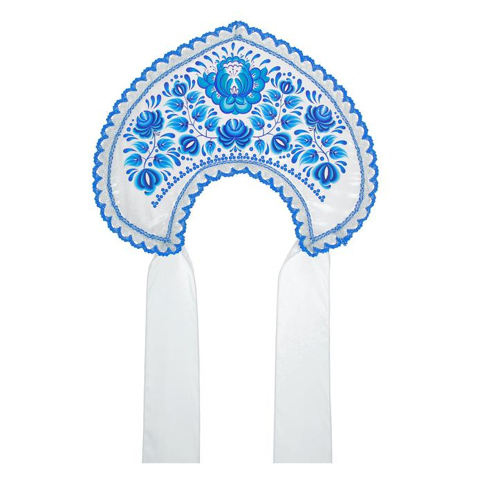 Кокошник &laquo;Цветы&raquo;, белый атлас