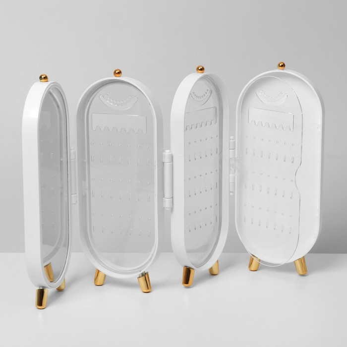 Подставка-книжка под серьги &laquo;Ширма&raquo;, 4 секции, 8 рядов, 40&times;1,5&times;23,5 см, цвет белый