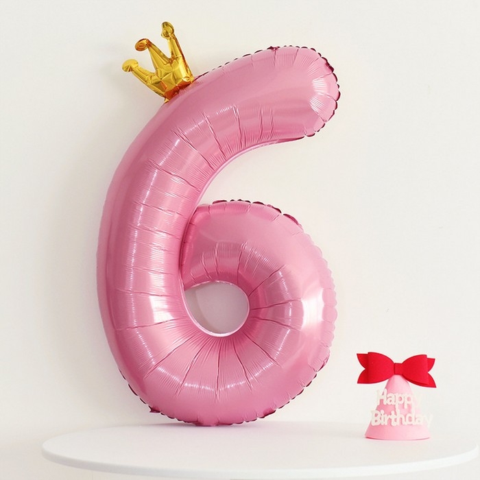 Шар фольгированный 40" &laquo;Цифра 6 с короной&raquo;, цвет розовый
