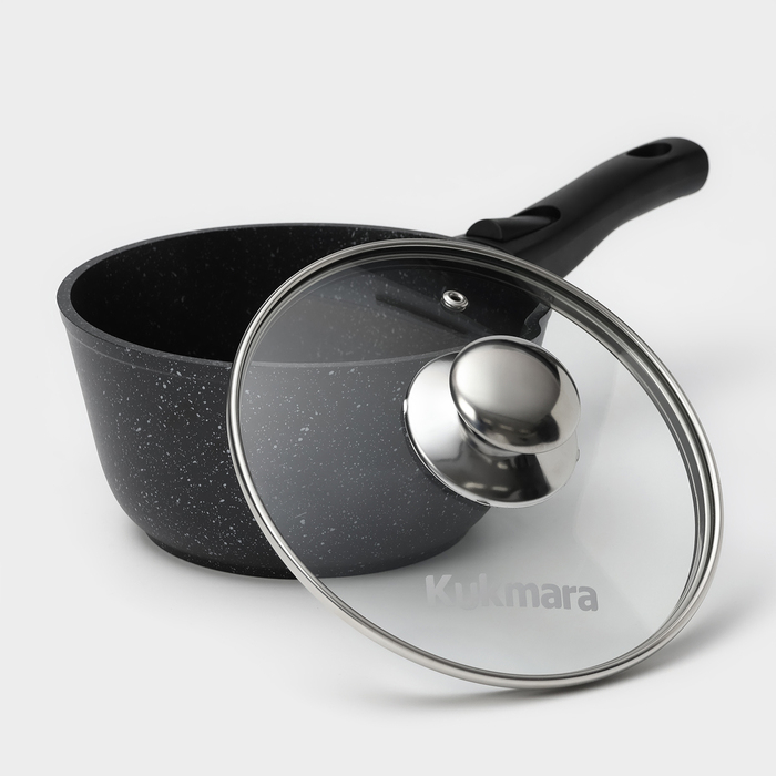 Набор кухонной посуды &laquo;Мраморная №3&raquo;, 6 предметов, крышка, съёмная ручка, антипригарное покрытие, цвет тёмный мрамор