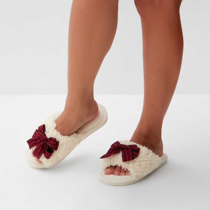 Тапочки женские с открытым носом, размер 40-41, бордовый бант