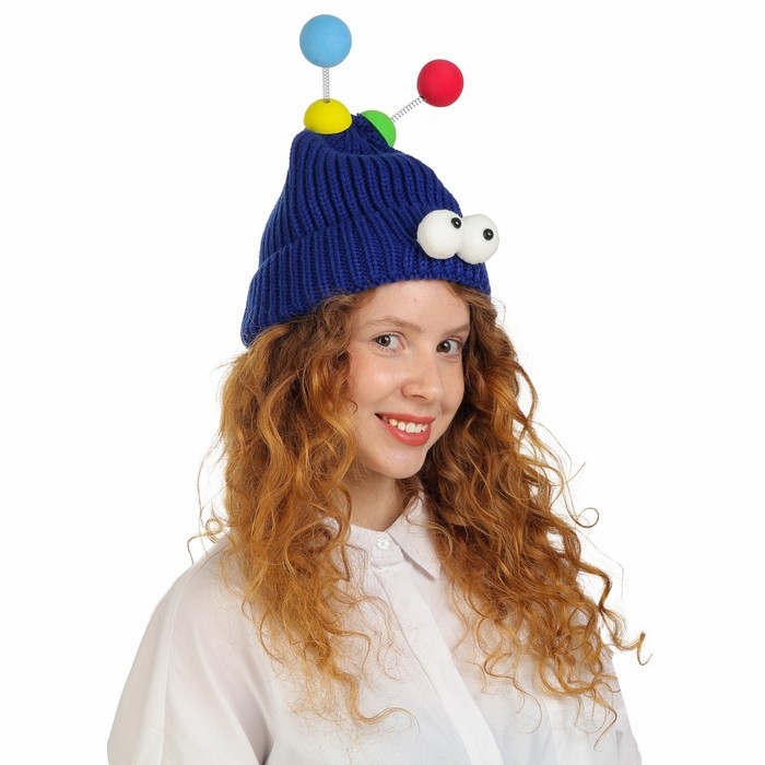 Карнавальная шапка Карнавальная шапка "Глазастик" с рожками р-р 56-58, цвет синий