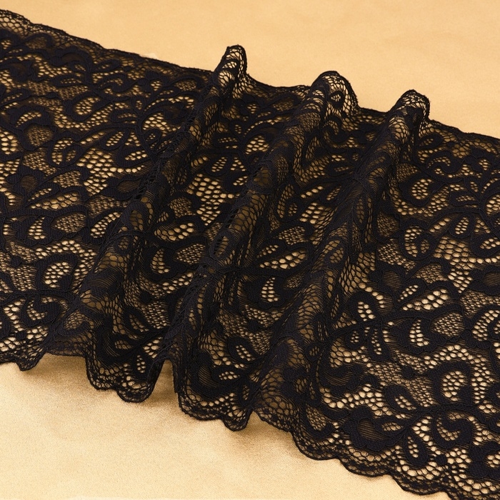 Кружевная эластичная ткань, 215 мм &times; 2,7 &plusmn; 0,5 м, цвет чёрный