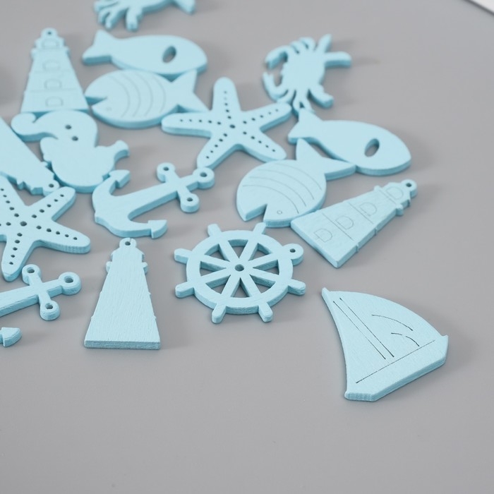 Декор для творчества дерево "Морской прибой" набор 20 шт голубой 2,5х2,9 см