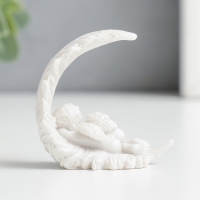 Сувенир полистоун "Спящий белоснежный ангел на пёрышке" 5,2х4,5х2,6 см