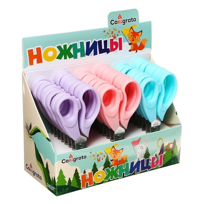 Ножницы 14 см, пластиковые ручки, в картонной коробке, корпус МИКС