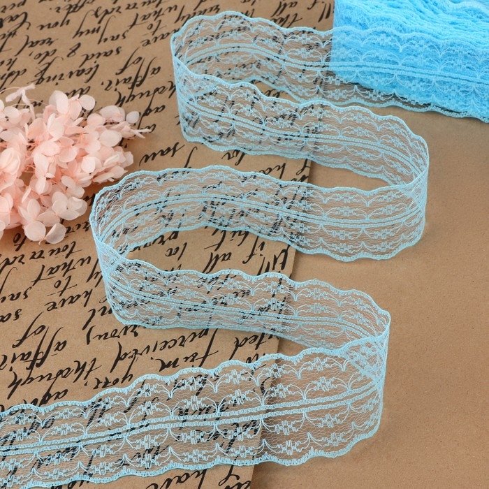 Кружево капроновое, 45 мм &times; 10 &plusmn; 1 м, цвет голубой