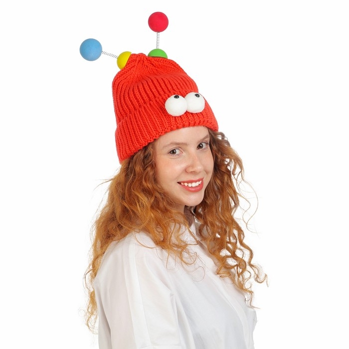 Карнавальная шапка Карнавальная шапка "Глазастик" с рожками р-р 56-58, цвет красный