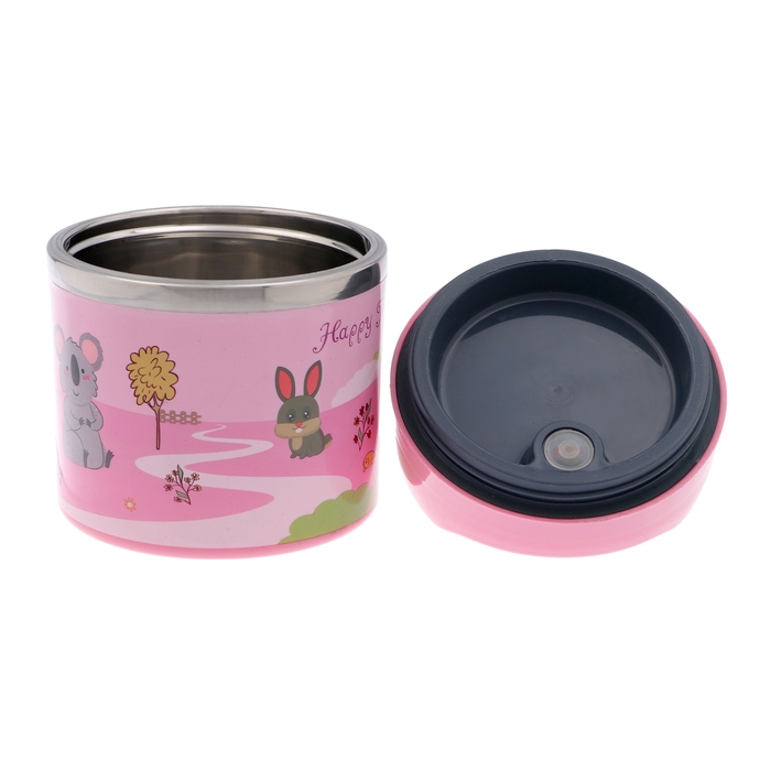 Ланч-бокс "В мире зверей", 630 мл, сохраняет тепло 3 ч, 11 х 15 см, розовый